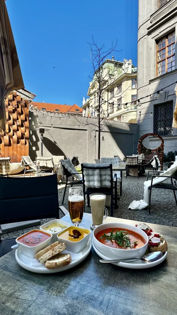 Lunch in a quiet courtyard in Prague